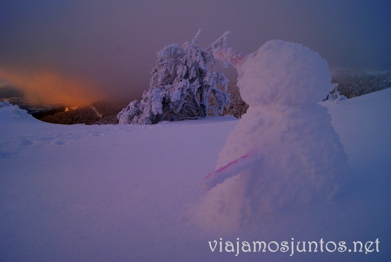 El despertar del Snowman en Navacerrada. Esquí de fondo, una ruta de senderismo y trineos, y mucha diversión en la nieve en Navacerrada, Sierra de Guadarrama, Parque Nacional. Madrid