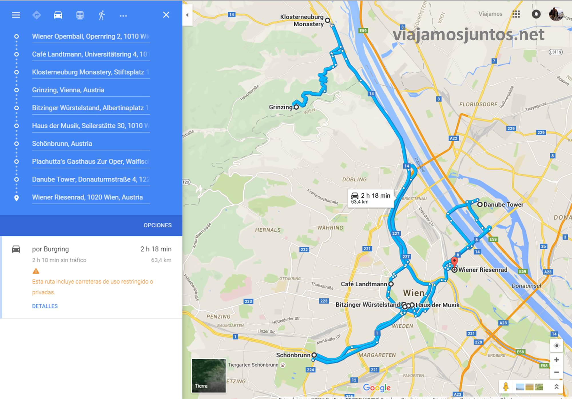 Plano del itinerario de 24 horas por Viena Viena en 24 horas, itinerario. Que hacer y que ver en Vienna