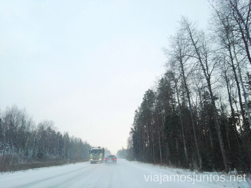 Carretera en invierno. Estonia. Noreste de Estonia. Población ruso-parlante.
