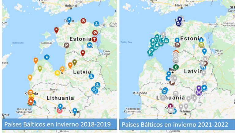 Rutas por los Países Bálticos en invierno en 2018-19 y 2021-22.